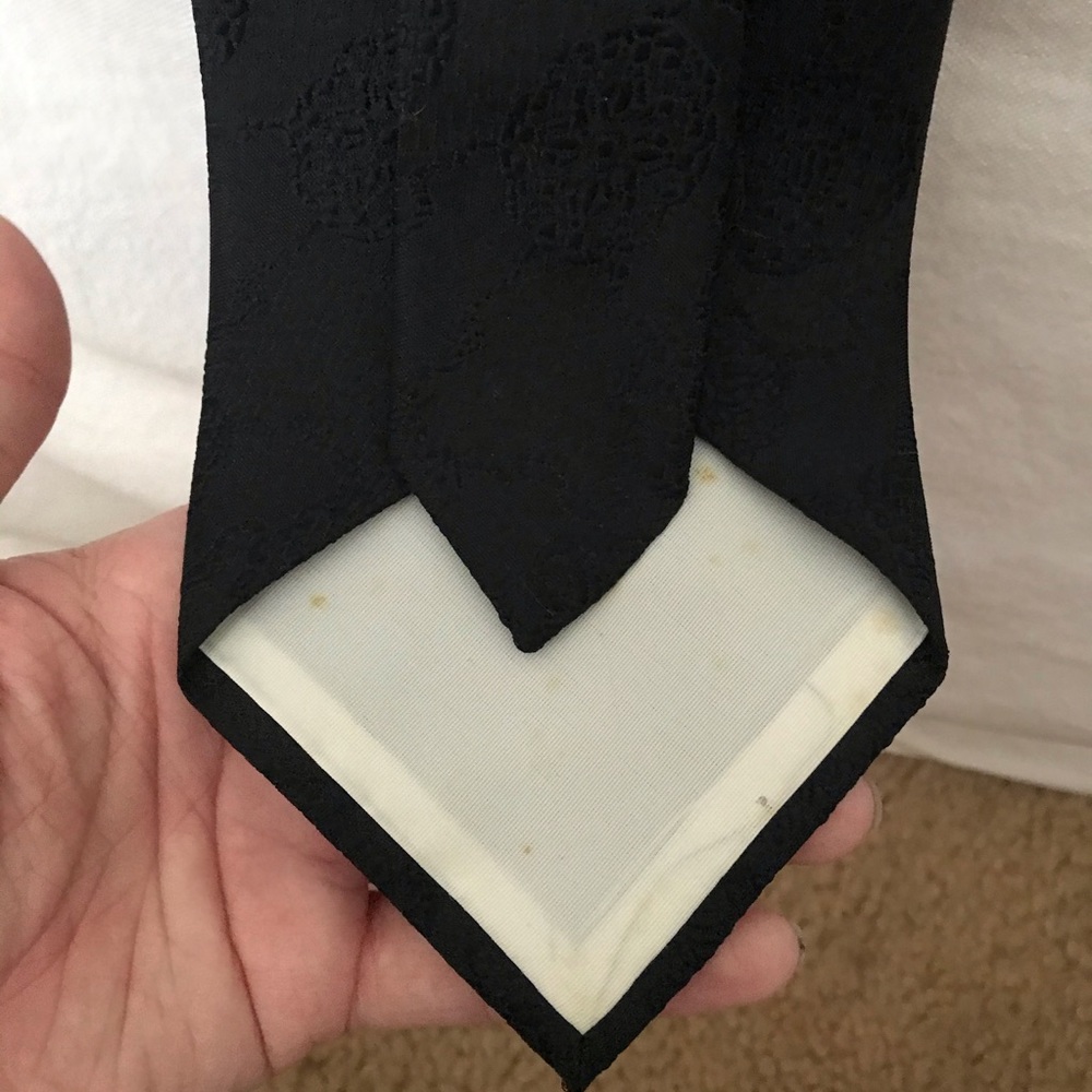 Black Funeral Tie with Textured Floral - Picture 4 of 5